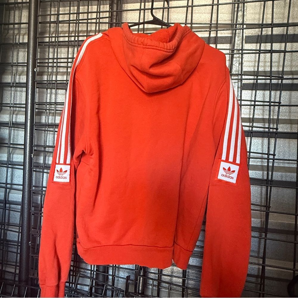 Adidas Hoodie orange White Stripes womens medium m hooded pullover A8 - Picture 6 of 8